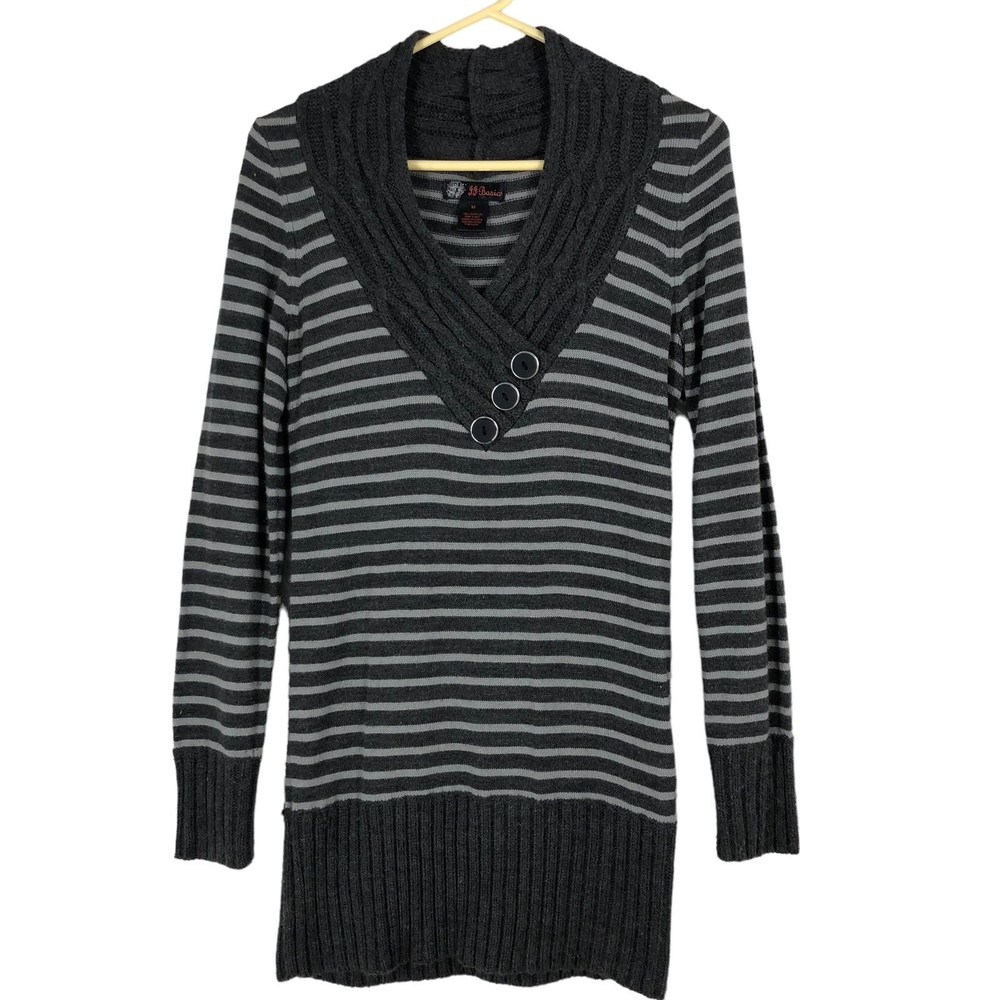 Vintage 90s-Y2K Long-Sleeve Sweater Dress, Cable Knit Neckline Stripes, SZ M